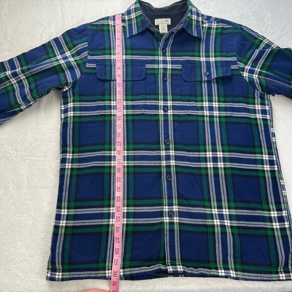 L.L. Bean Fleece lined Blue Plaid Button down Shirt Jacket men's size Medium - Picture 3 of 7